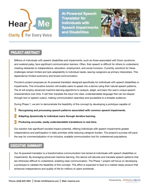 Hear Me marketing one-sheet