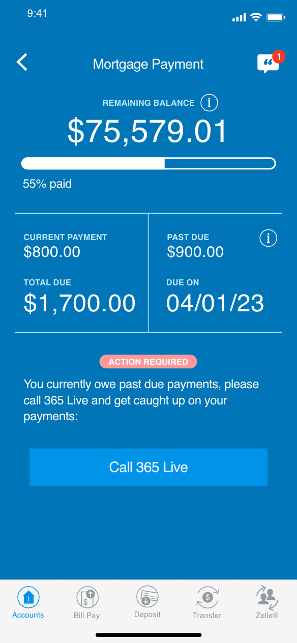 Mobile banking app screen