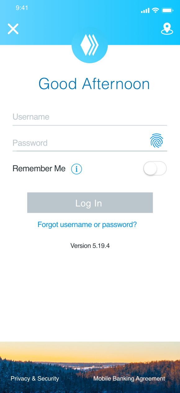Mobile banking app screen