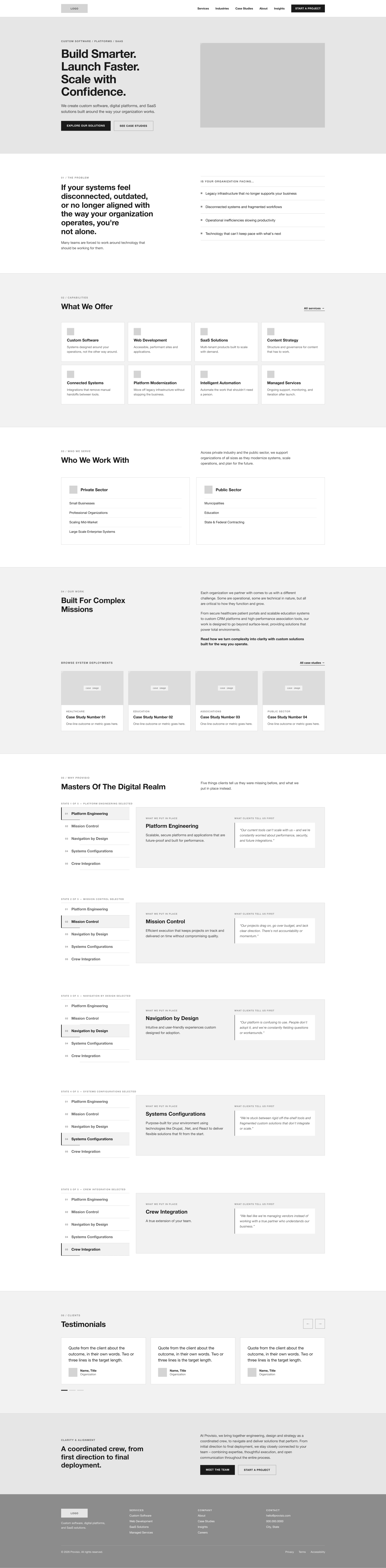 Provisio homepage wireframe