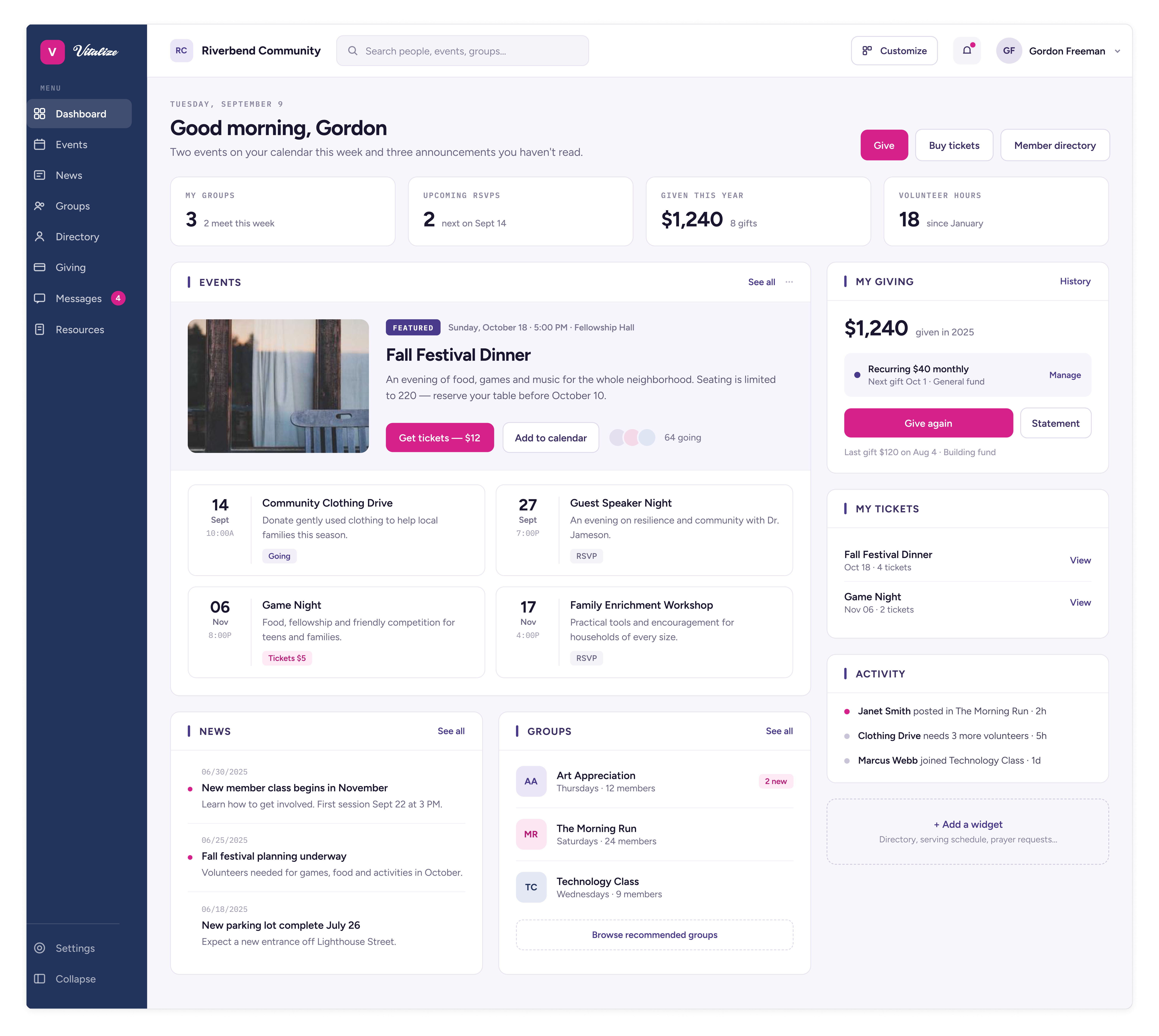 Vitalize dashboard